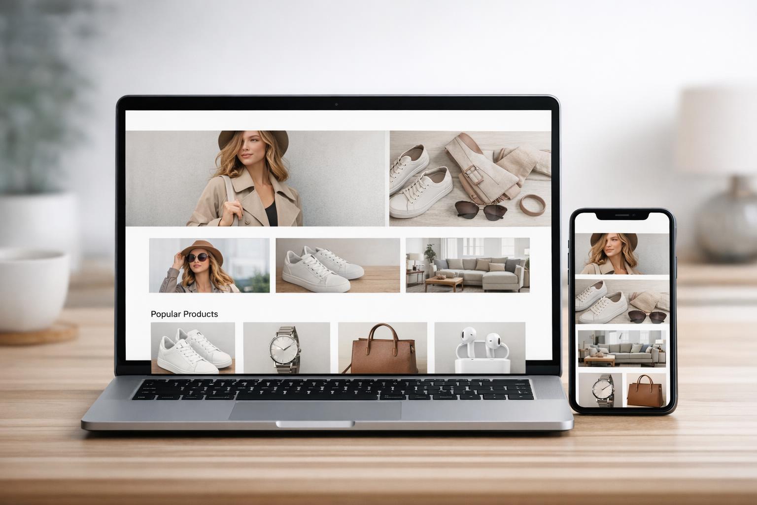 Przykładowy projekt strony wyświetlany na ekranie laptopa i smartfona